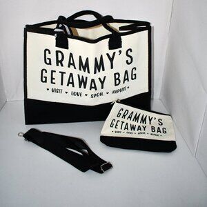 Grammy's Getaway Canvas Tote Bag & Makeup Bag Set NWT